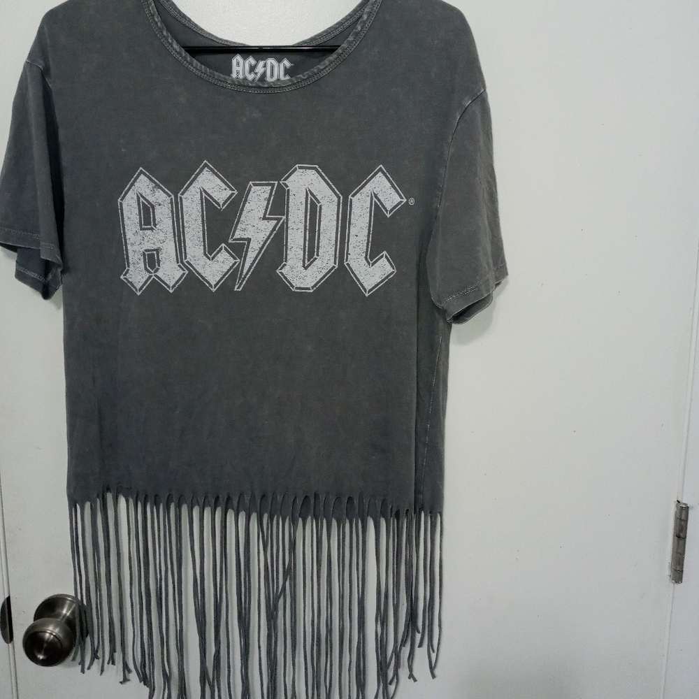 AC/DC Short Sleeve.Fringed bottom Band T-Shirt